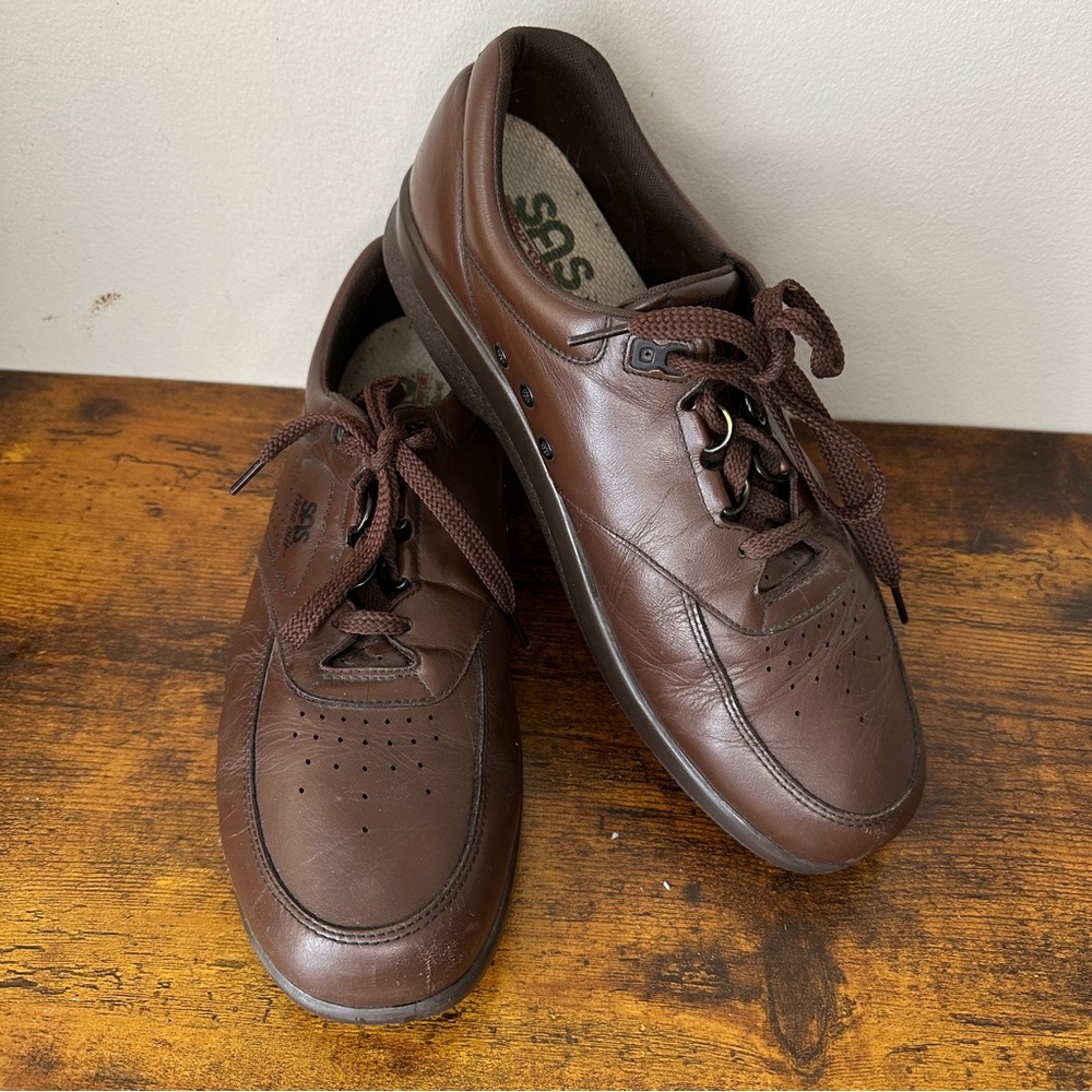 SAS Time Out Brown Leather Comfort Walking Shoes Lace Up Sneaker Men's